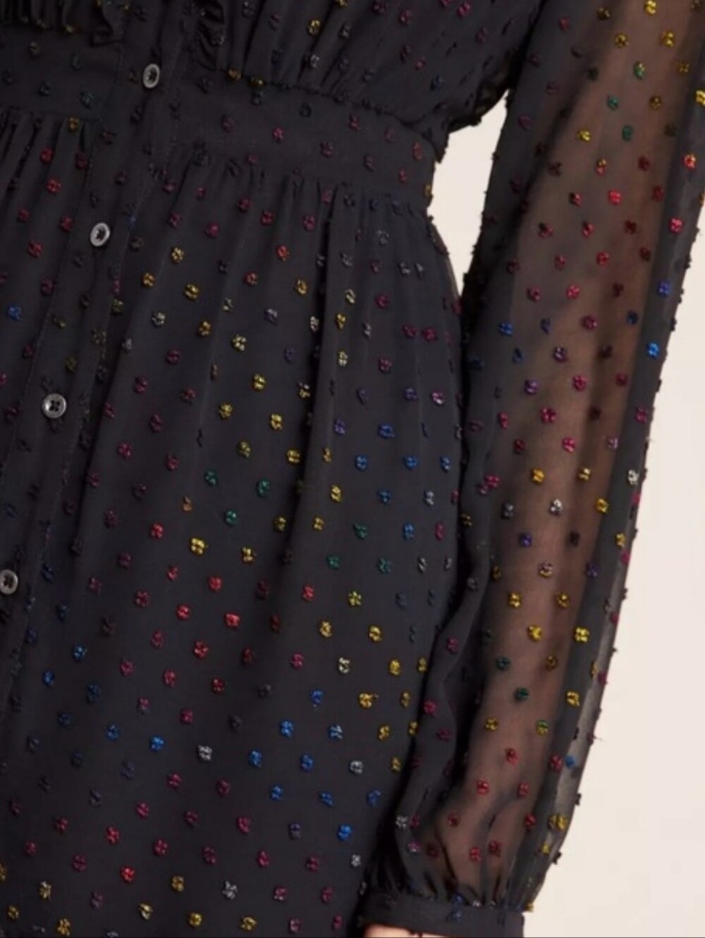 Anthropologie Audrey Clip Dot Black Textured Long-Sleeve Midi Dress - Picture 3 of 8